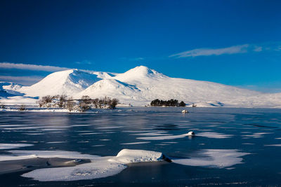 Scenic view of frozen lake against mountain range