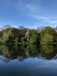 Reflection of trees in lake against sky
