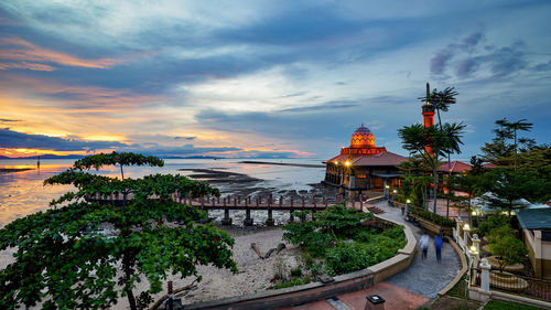 High angle view of temple against cloudy sky