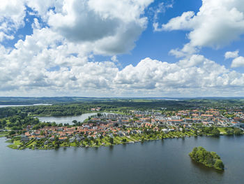 Aerial photo of skanderborg city and island st. thomas, denmark