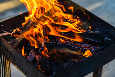 High angle view of bonfire