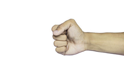 Close-up of hand against white background