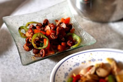 High angle view of food on table