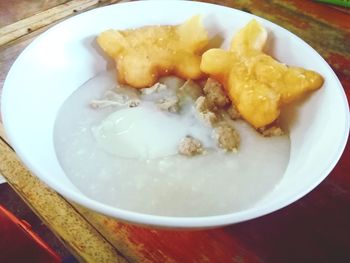 High angle view of food served in plate