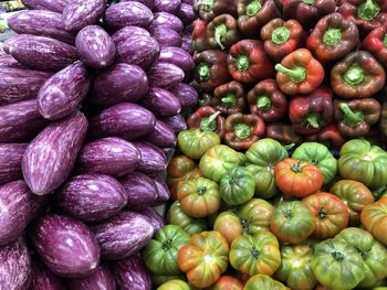 Full frame shot of bell peppers at market stall