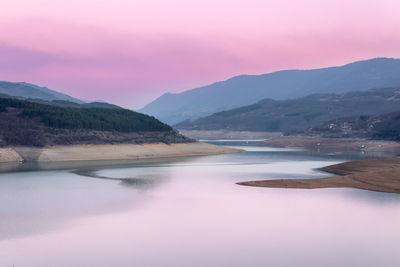 Scenic view of lake against sky during sunset