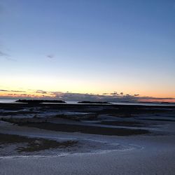 Scenic view of beach against sky during sunset