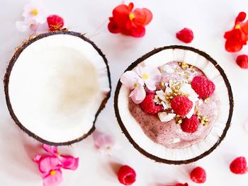 Close-up of red heart shape on table