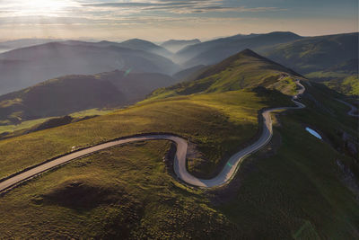 High angle view of road on mountain against sky