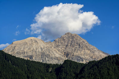 Scenic view of mountains against blue sky