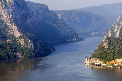 Scenic view of sea and mountains