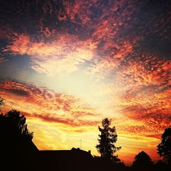 Low angle view of silhouette trees against dramatic sky