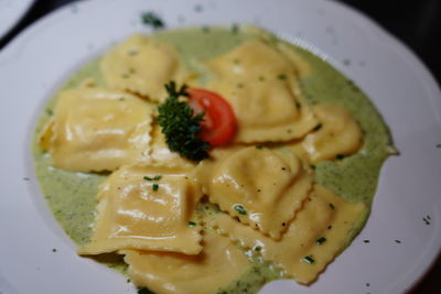 High angle view of meal served in plate