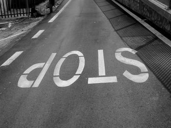 Close-up of road sign on street