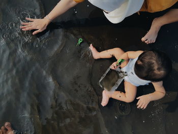 High angle view of people in water