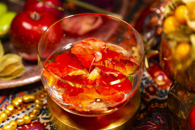 Close-up of beer in glass on table