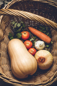 High angle view of vegetables in basket