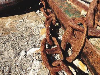 High angle view of rusty metal