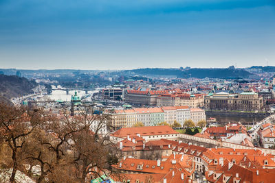 The beautiful prague city old town seen form the prague castle viewpoint in an early spring day