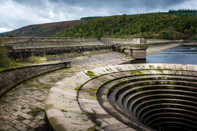 High angle view of bridge over river against cloudy sky