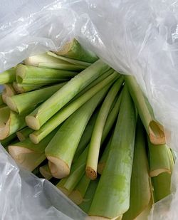 High angle view of vegetables in plastic