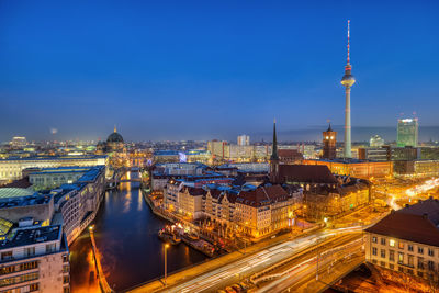 Downtown berlin with the famous television tower at night