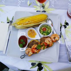 High angle view of food on table