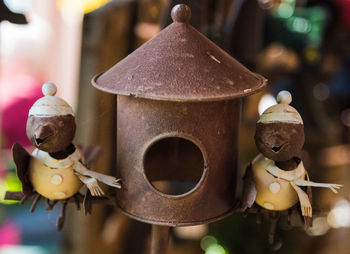 Close-up of birdhouse