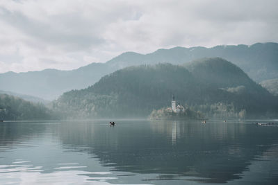 Scenic view of bled's lake against sky