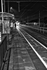 Railroad station platform at night