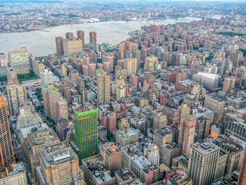 High angle view of city buildings