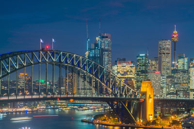 Illuminated city buildings at night