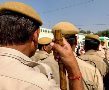 Rear view of police force