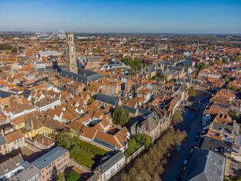 High angle shot of townscape against sky