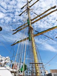 Low angle view of sailboat against sky