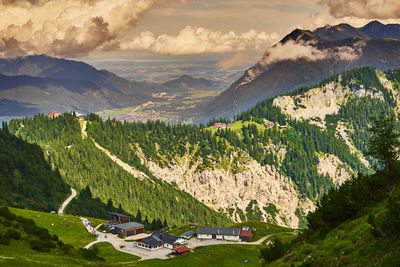 High angle view of mountains against sky