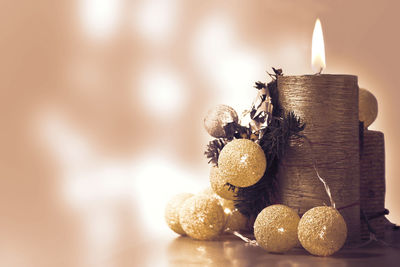 Close-up of christmas decoration on table