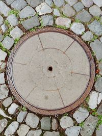 High angle view of manhole on street