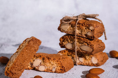 Biscotti cantuccini cookie biscuits with almonds shortbread. healthy eating food. homemade 