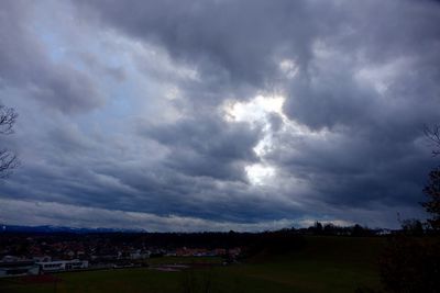 Scenic view of field against cloudy sky