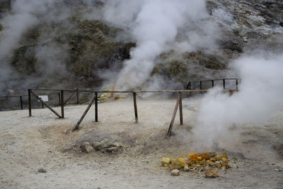 Smoke emitting from hot spring