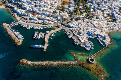 High angle view of boats in sea