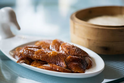 Close-up of dessert in plate on table