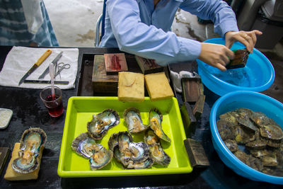 High angle view of food for sale at market stall