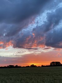 Scenic view of field against sky during sunset