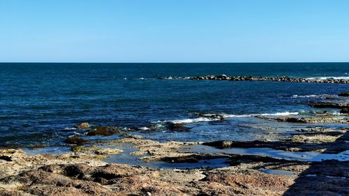 Scenic view of sea against clear sky