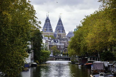 High angle view of buildings and canal in amsterdam 