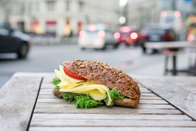 Close-up of sandwich on table