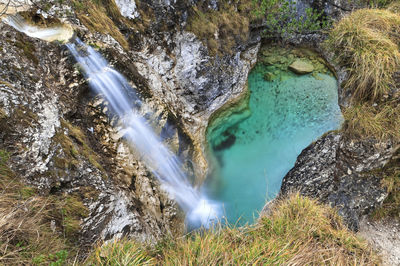 High angle view of waterfall