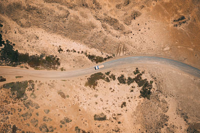 High angle view of desert road